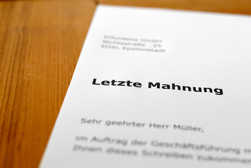 Letzte Mahnung vor K&uuml;ndigung